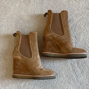 Veronica Beard Tan Suede Wedge Booties